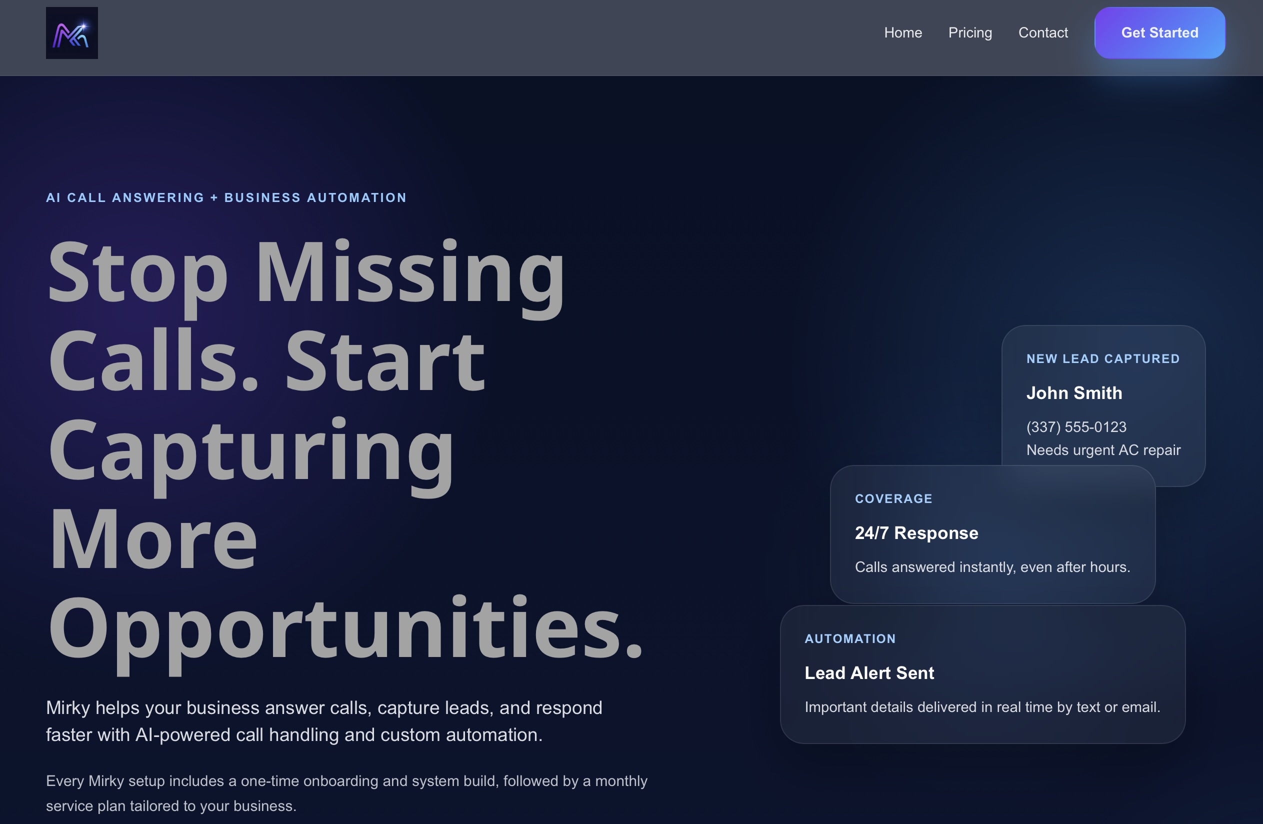 Mirky website screenshot