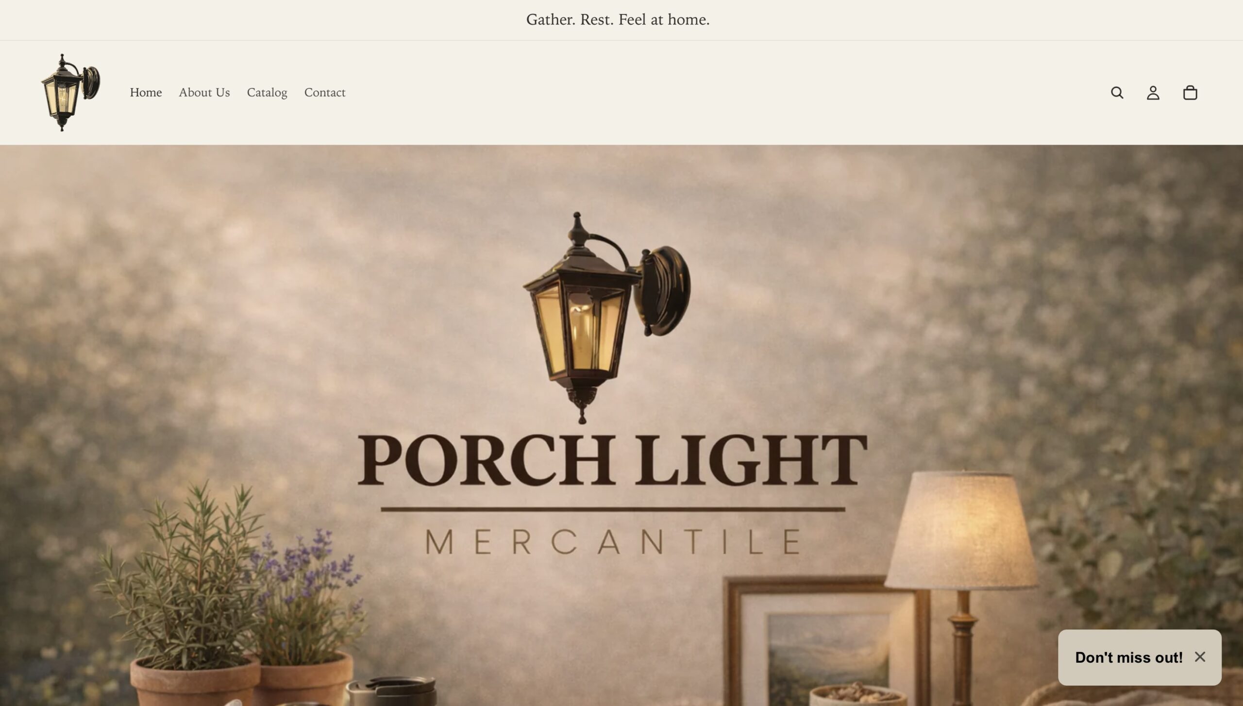 Porchlight Mercantile homepage screenshot